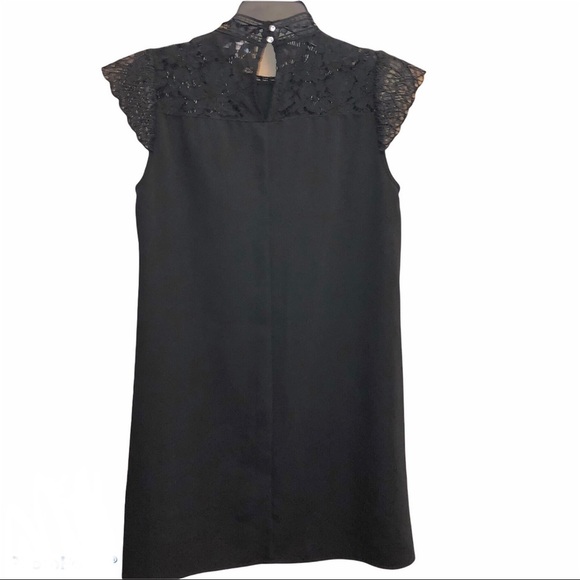 Zara Mock Neck Lace Short Sleeve‎ Dress Black XS - Picture 2 of 4